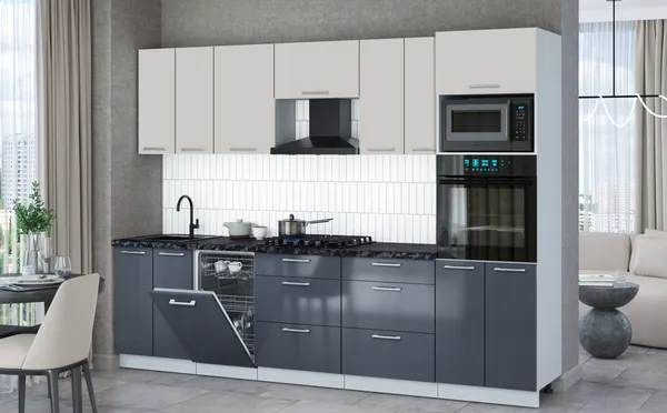 Изображение товара Кухонный гарнитур Interline Мила Gloss 2.85-ПМ3 (асфальт глянец/кашемир/кастилло темный)