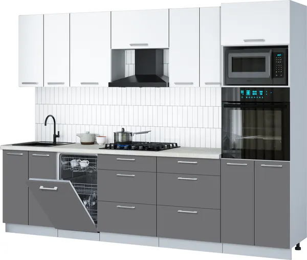 Изображение товара Кухонный гарнитур Interline Мила Gloss 2.85-ПМ3 (серый/белый/опал светлый)