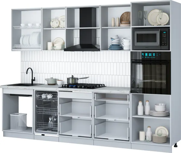 Изображение товара Кухонный гарнитур Interline Мила Gloss 2.85-ПМ3 (пепел/белый глянец/серый каспий)