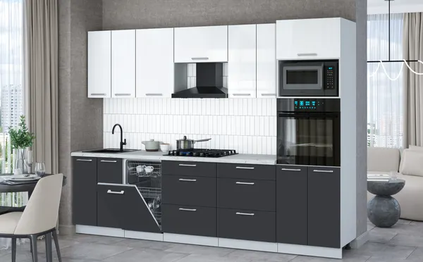 Изображение товара Кухонный гарнитур Interline Мила Gloss 2.85-ПМ3 (пепел/белый глянец/серый каспий)