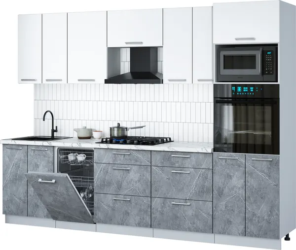 Изображение товара Кухонный гарнитур Interline Мила Gloss 2.85-ПМ3 (керамика/белый/белый гранит)
