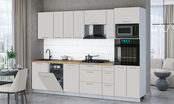 Изображение товара Кухонный гарнитур Интерлиния Мила Gloss 2.9-ПМ3 (кашемир/кашемир/дуб бунратти)