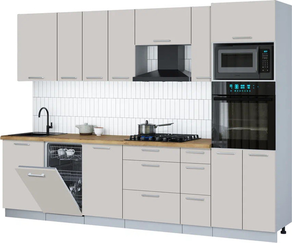 Изображение товара Кухонный гарнитур Интерлиния Мила Gloss 2.9-ПМ3 (кашемир/кашемир/дуб бунратти)