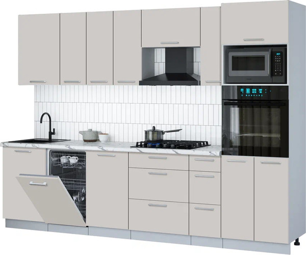 Изображение товара Кухонный гарнитур Интерлиния Мила Gloss 2.9-ПМ3 (кашемир/кашемир/белый гранит)