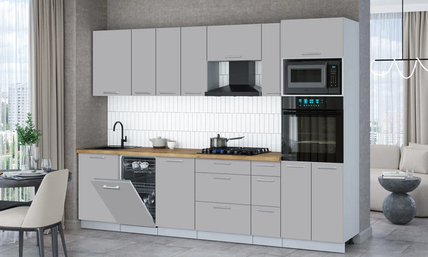 Изображение товара Кухонный гарнитур Интерлиния Мила Gloss 2.9-ПМ3 (грей/грей/дуб бунратти)