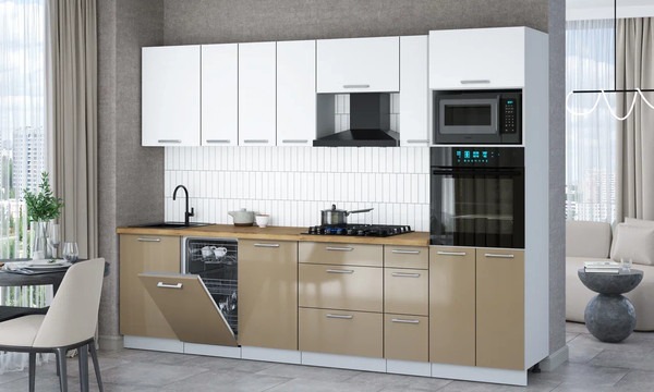 Изображение товара Кухонный гарнитур Интерлиния Мила Gloss 2.9-ПМ3 (капучино глянец/белый/дуб бунратти)