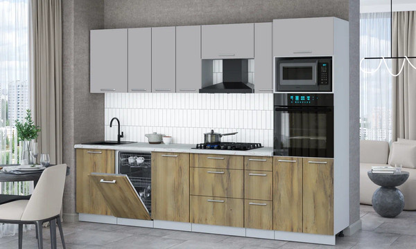 Изображение товара Кухонный гарнитур Интерлиния Мила Gloss 2.9-ПМ3 (дуб вотан/грей/серый каспий)