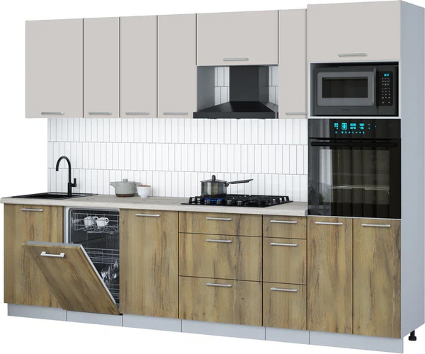 Изображение товара Кухонный гарнитур Интерлиния Мила Gloss 2.9-ПМ3 (дуб вотан/кашемир/бискайская сосна)