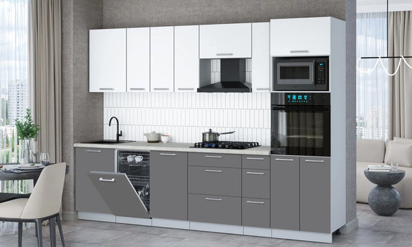 Изображение товара Кухонный гарнитур Интерлиния Мила Gloss 2.9-ПМ3 (серый/белый/опал светлый)