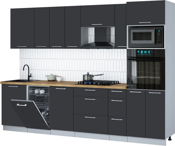 Изображение товара Кухонный гарнитур Интерлиния Мила Gloss 2.9-ПМ3 (пепел/пепел/дуб бунратти)