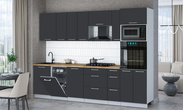 Изображение товара Кухонный гарнитур Интерлиния Мила Gloss 2.9-ПМ3 (пепел/пепел/дуб бунратти)