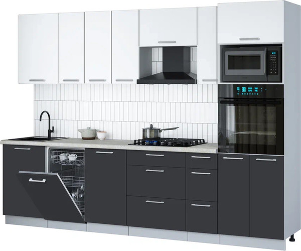 Изображение товара Кухонный гарнитур Интерлиния Мила Gloss 2.9-ПМ3 (пепел/белый/опал светлый)