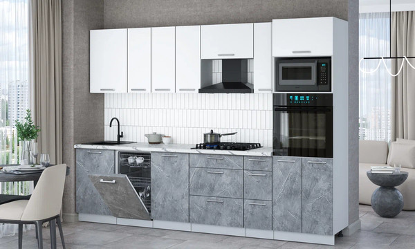 Изображение товара Кухонный гарнитур Интерлиния Мила Gloss 2.9-ПМ3 (керамика/белый/белый гранит)