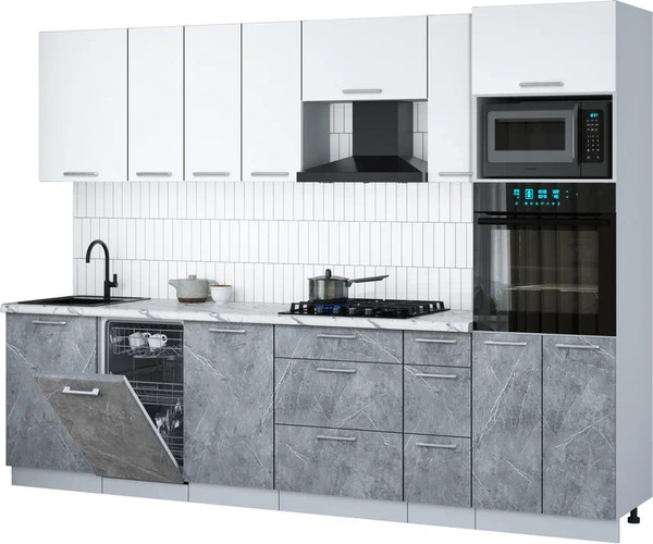 Изображение товара Кухонный гарнитур Интерлиния Мила Gloss 2.9-ПМ3 (керамика/белый/белый гранит)