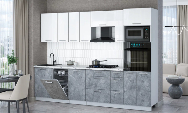 Изображение товара Кухонный гарнитур Интерлиния Мила Gloss 2.9-ПМ3 (керамика/белый глянец/белый гранит)