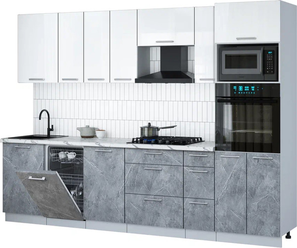 Изображение товара Кухонный гарнитур Интерлиния Мила Gloss 2.9-ПМ3 (керамика/белый глянец/белый гранит)