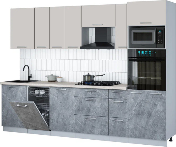 Изображение товара Кухонный гарнитур Интерлиния Мила Gloss 2.9-ПМ3 (керамика/кашемир/травертин серый)