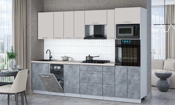 Изображение товара Кухонный гарнитур Интерлиния Мила Gloss 2.9-ПМ3 (керамика/кашемир/травертин серый)