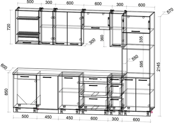 Изображение товара Кухонный гарнитур Интерлиния Мила Gloss 2.9-ПМ3 (красный глянец/красный глянец/кастилло темный)