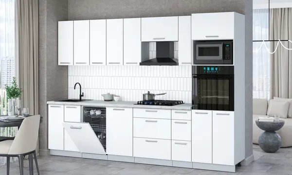 Изображение товара Кухонный гарнитур Интерлиния Мила Gloss 3.0-ПМ3 (белый/белый/серый каспий)