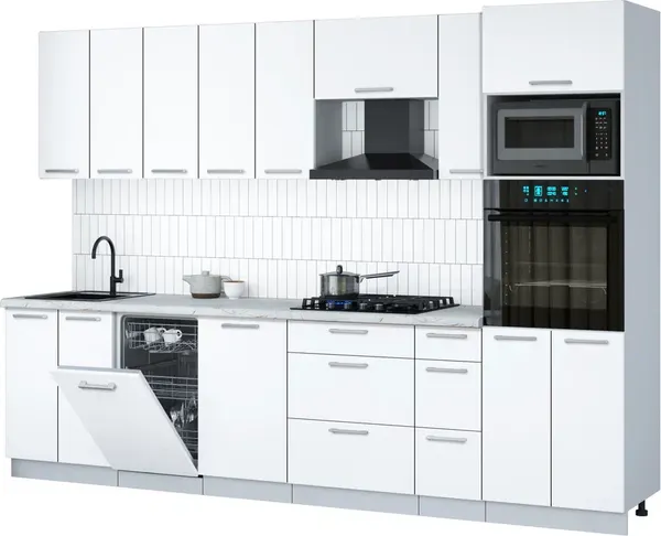 Изображение товара Кухонный гарнитур Интерлиния Мила Gloss 3.0-ПМ3 (белый/белый/серый каспий)