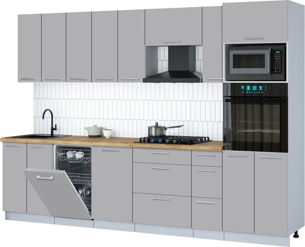 Изображение товара Кухонный гарнитур Интерлиния Мила Gloss 3.0-ПМ3 (грей/грей/дуб бунратти)