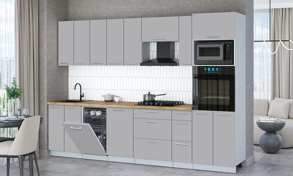 Изображение товара Кухонный гарнитур Интерлиния Мила Gloss 3.0-ПМ3 (грей/грей/дуб бунратти)