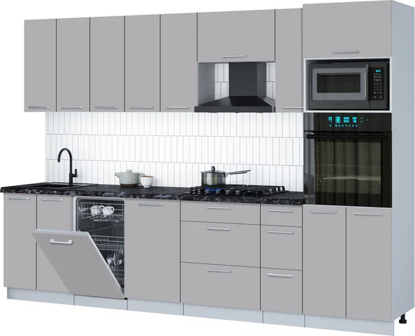 Изображение товара Кухонный гарнитур Интерлиния Мила Gloss 3.0-ПМ3 (грей/грей/кастилло темный)