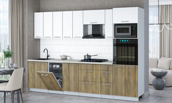 Изображение товара Кухонный гарнитур Интерлиния Мила Gloss 3.0-ПМ3 (дуб вотан/белый/опал светлый)