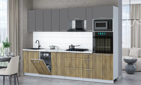 Изображение товара Кухонный гарнитур Интерлиния Мила Gloss 3.0-ПМ3 (дуб вотан/серый/белый гранит)