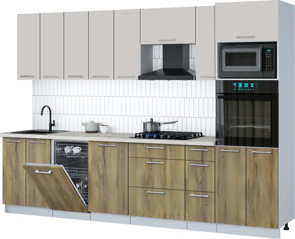 Изображение товара Кухонный гарнитур Интерлиния Мила Gloss 3.0-ПМ3 (дуб вотан/кашемир/бискайская сосна)