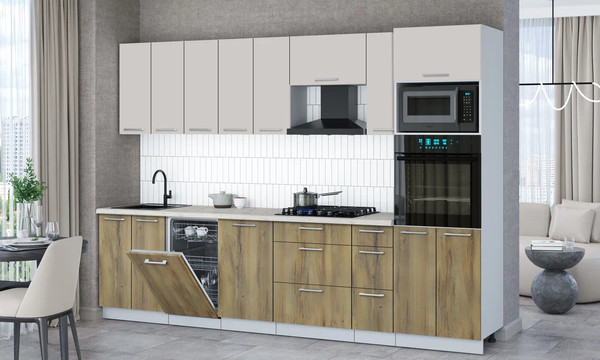 Изображение товара Кухонный гарнитур Интерлиния Мила Gloss 3.0-ПМ3 (дуб вотан/кашемир/бискайская сосна)