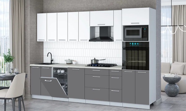 Изображение товара Кухонный гарнитур Интерлиния Мила Gloss 3.0-ПМ3 (серый/белый/опал светлый)