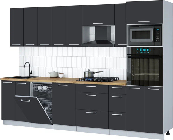 Изображение товара Кухонный гарнитур Интерлиния Мила Gloss 3.0-ПМ3 (пепел/пепел/дуб бунратти)