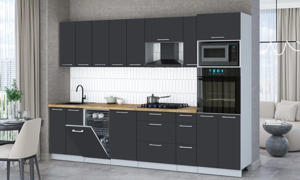 Изображение товара Кухонный гарнитур Интерлиния Мила Gloss 3.0-ПМ3 (пепел/пепел/дуб бунратти)