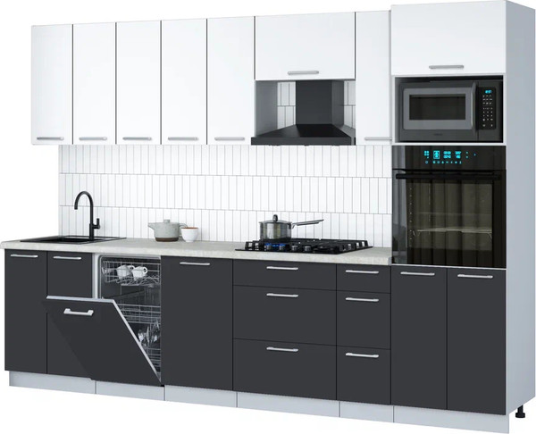 Изображение товара Кухонный гарнитур Интерлиния Мила Gloss 3.0-ПМ3 (пепел/белый/опал светлый)