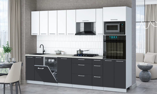 Изображение товара Кухонный гарнитур Интерлиния Мила Gloss 3.0-ПМ3 (пепел/белый/опал светлый)