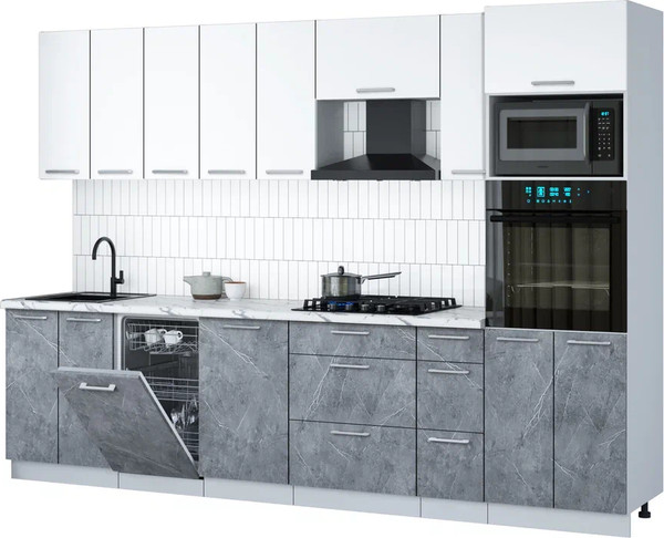 Изображение товара Кухонный гарнитур Интерлиния Мила Gloss 3.0-ПМ3 (керамика/белый/белый гранит)