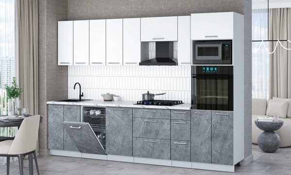 Изображение товара Кухонный гарнитур Интерлиния Мила Gloss 3.0-ПМ3 (керамика/белый/белый гранит)