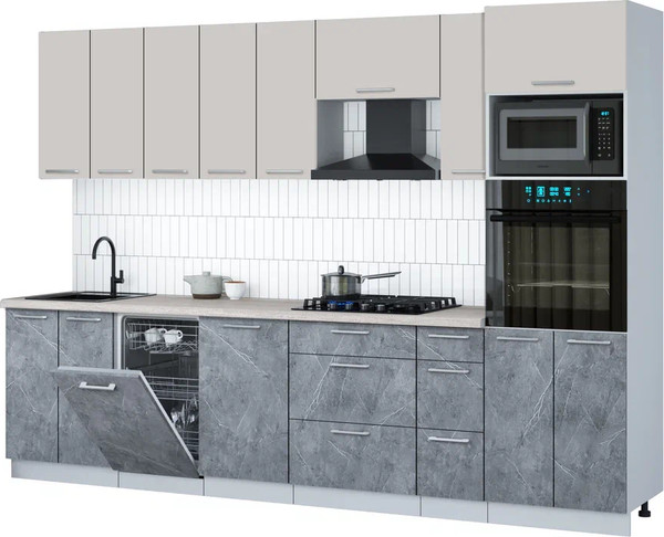 Изображение товара Кухонный гарнитур Интерлиния Мила Gloss 3.0-ПМ3 (керамика/кашемир/травертин серый)