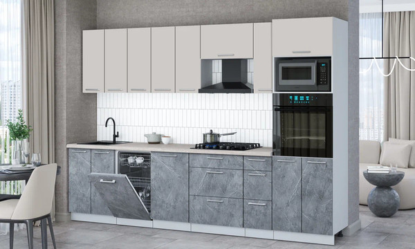 Изображение товара Кухонный гарнитур Интерлиния Мила Gloss 3.0-ПМ3 (керамика/кашемир/травертин серый)