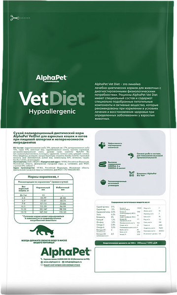 Изображение товара Сухой корм для кошек AlphaPet Vet Diet Hypoallergenic / 191328 (1.5кг)