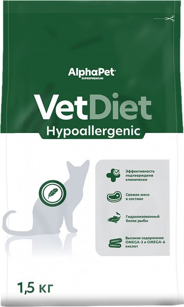 Изображение товара Сухой корм для кошек AlphaPet Vet Diet Hypoallergenic / 191328 (1.5кг)