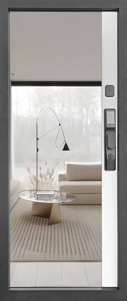 Изображение товара Входная дверь Промет Рона Смарт 96x205 (правая, бетон графит/зеркало/черный муар)