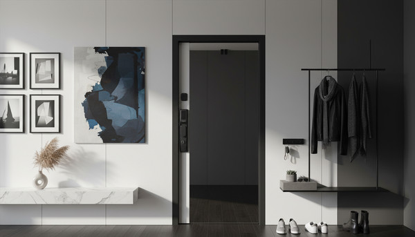 Изображение товара Входная дверь Промет Рона Смарт 86x205 (правая, бетон графит/зеркало/черный муар)