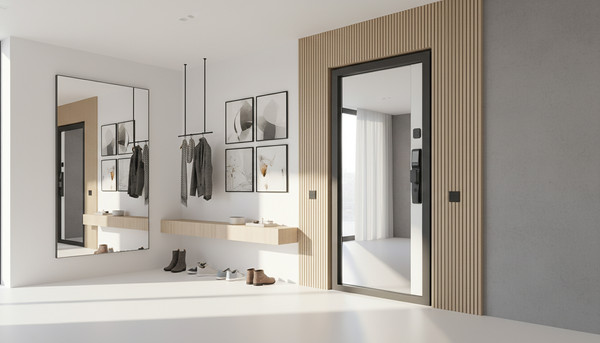 Изображение товара Входная дверь Промет Рона Смарт 86x205 (правая, бетон графит/зеркало/черный муар)