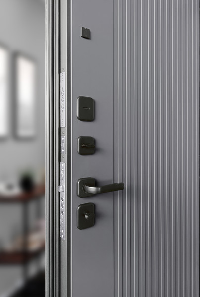 Изображение товара Входная дверь Промет Рона 86x205 (правая, бетон графит/графит нубук/черный муар)