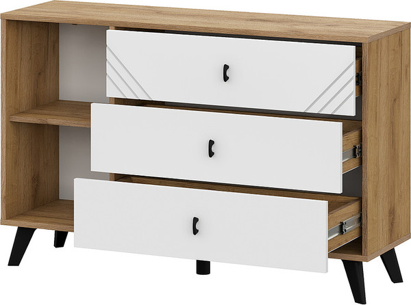 Изображение товара Тумба Mio Tesoro Байкал 3 ящика со створкой (дуб золотистый/белый матовый)