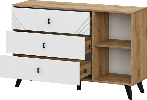 Изображение товара Тумба Mio Tesoro Байкал 3 ящика со створкой (дуб золотистый/белый матовый)