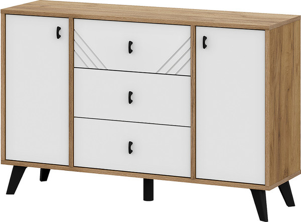 Изображение товара Тумба Mio Tesoro Байкал 3 ящика двухстворчатый (дуб золотистый/белый матовый)